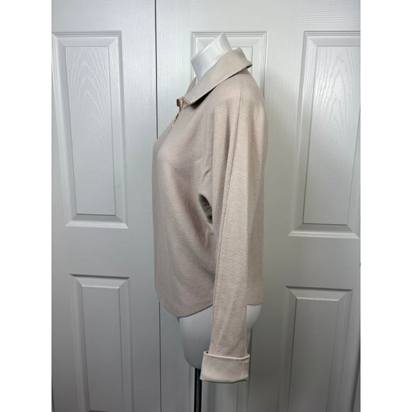 Sioni Milano Beige Long Sleeve Women's Knit Sweater Size M Quarter Zip Pullover - Picture 2 of 7